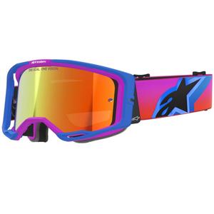 Gogle motocrossowe Alpinestars Vision 8 Corp w kolorze niebiesko-fioletowo-pomarańczowym z lustrzanymi, czerwonymi soczewkami
