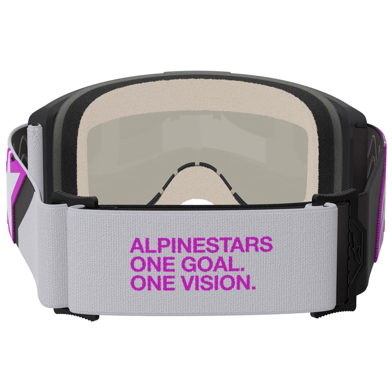 Gogle motocrossowe Alpinestars Vision 5 Corp czarno-szaro-fioletowo-białe z lustrzanymi srebrnymi soczewkami