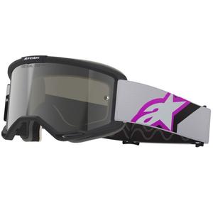 Gogle motocrossowe Alpinestars Vision 5 Corp czarno-szaro-fioletowo-białe z lustrzanymi srebrnymi soczewkami
