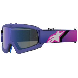 Okulary motocrossowe dla dzieci Alpinestars Vision Youth Corp w kolorze fioletowo-fluo różowym z lustrzanymi niebieskimi soczewkami