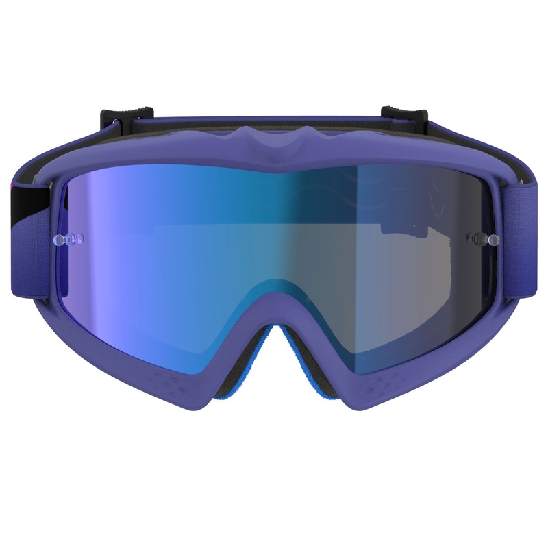 Okulary motocrossowe dla dzieci Alpinestars Vision Youth Corp w kolorze fioletowo-fluo różowym z lustrzanymi niebieskimi soczewkami