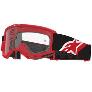 Gogle motocrossowe Alpinestars Vision OTG w kolorze czerwono-czarno-białym z przezroczystymi soczewkami