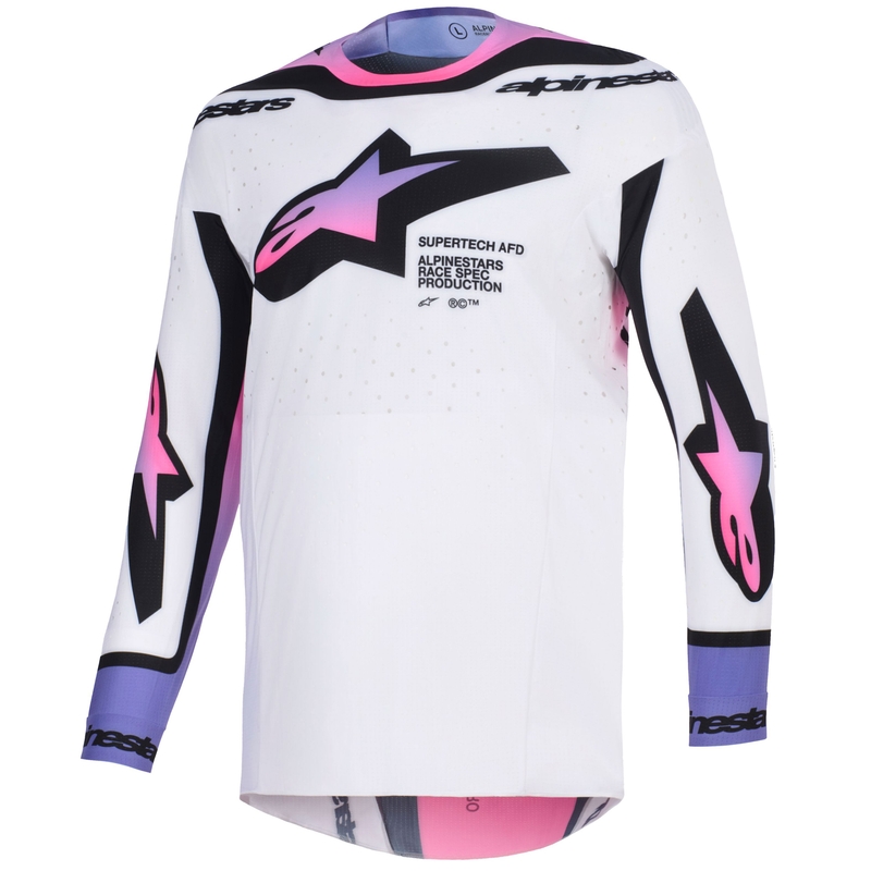 Koszulka motocrossowa Alpinestars Supertech Pro AFD Vista biało-fioletowo-czarna