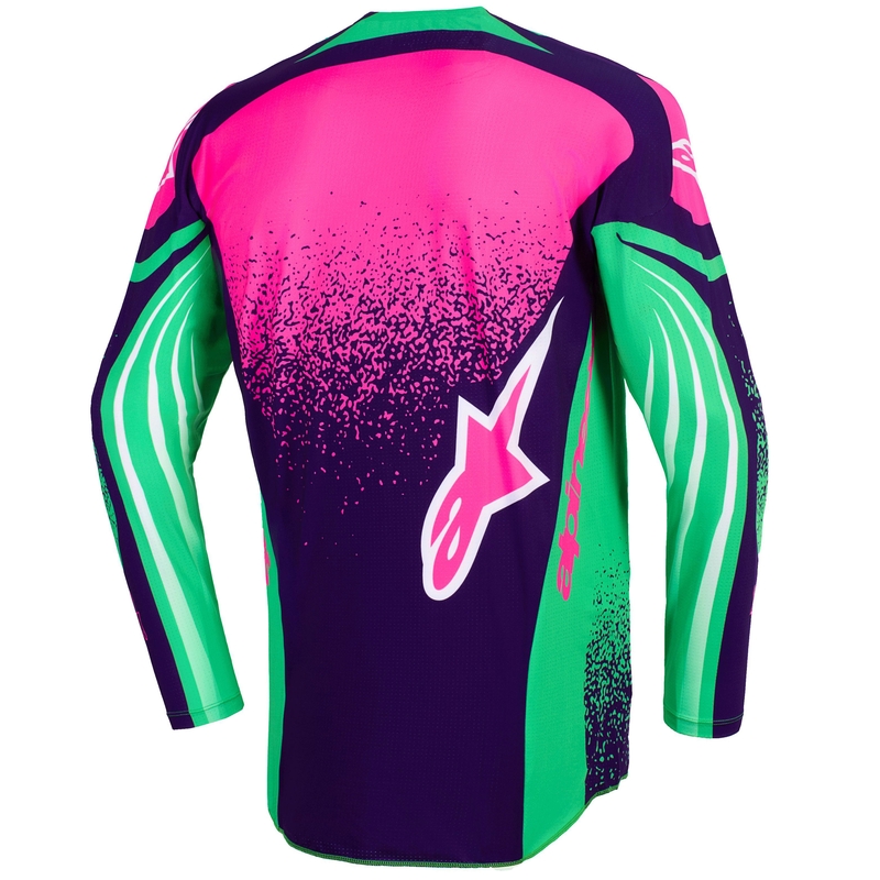 Koszulka motocrossowa Alpinestars Techstar Nomur w kolorze ciemnofioletowo-zielono-fluo-różowym