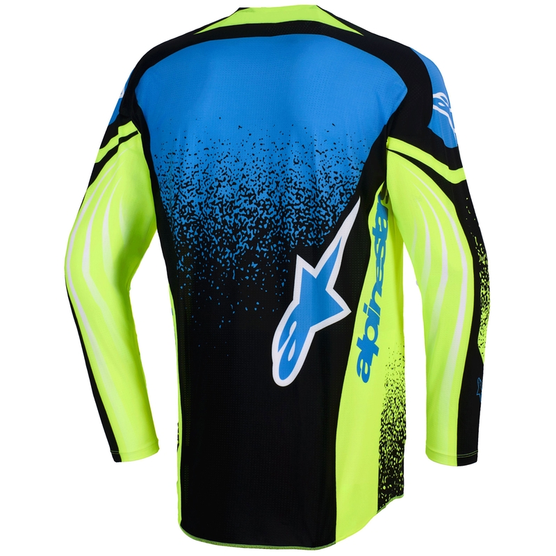 Koszulka motocrossowa Alpinestars Techstar Nomur w kolorze ciemnoniebieskim, fluorescencyjnym, żółto-niebieskim