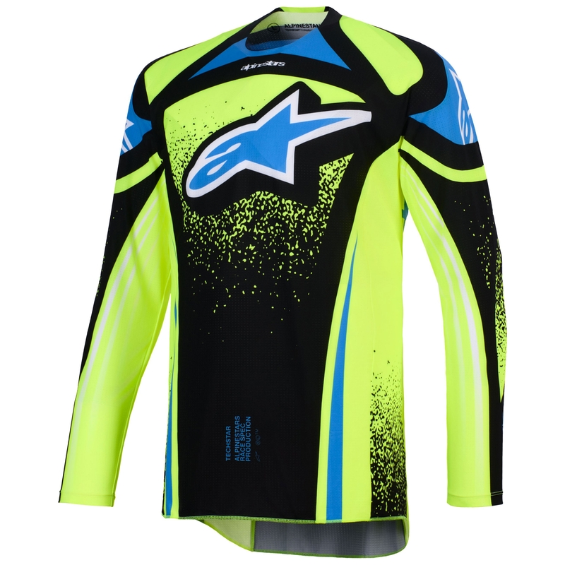 Koszulka motocrossowa Alpinestars Techstar Nomur w kolorze ciemnoniebieskim, fluorescencyjnym, żółto-niebieskim