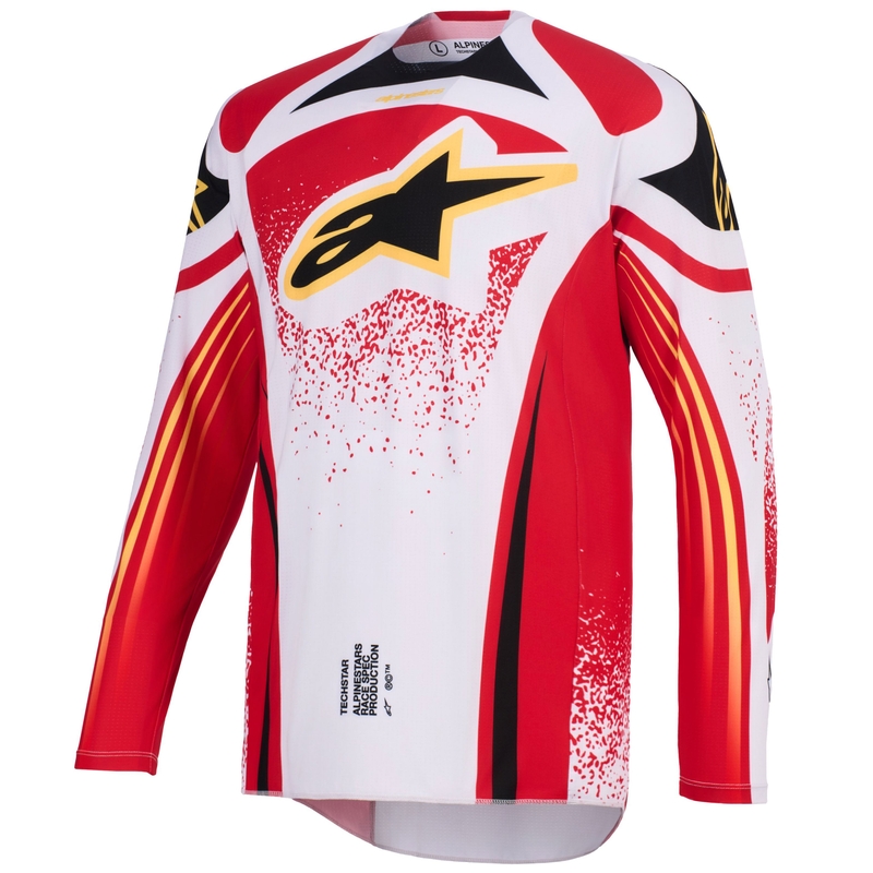 Koszulka motocrossowa Alpinestars Techstar Nomur w kolorze jasnoszarym, czerwonym, czarnym i żółtym
