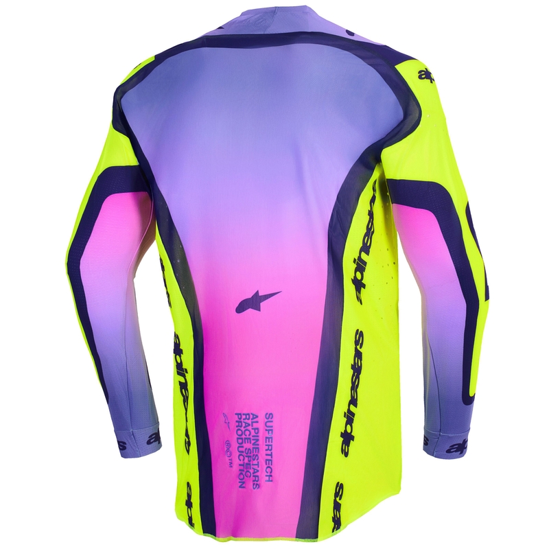 Koszulka motocrossowa Alpinestars Supertech Vista w kolorze fluorescencyjno-żółto-fioletowo-czarnym