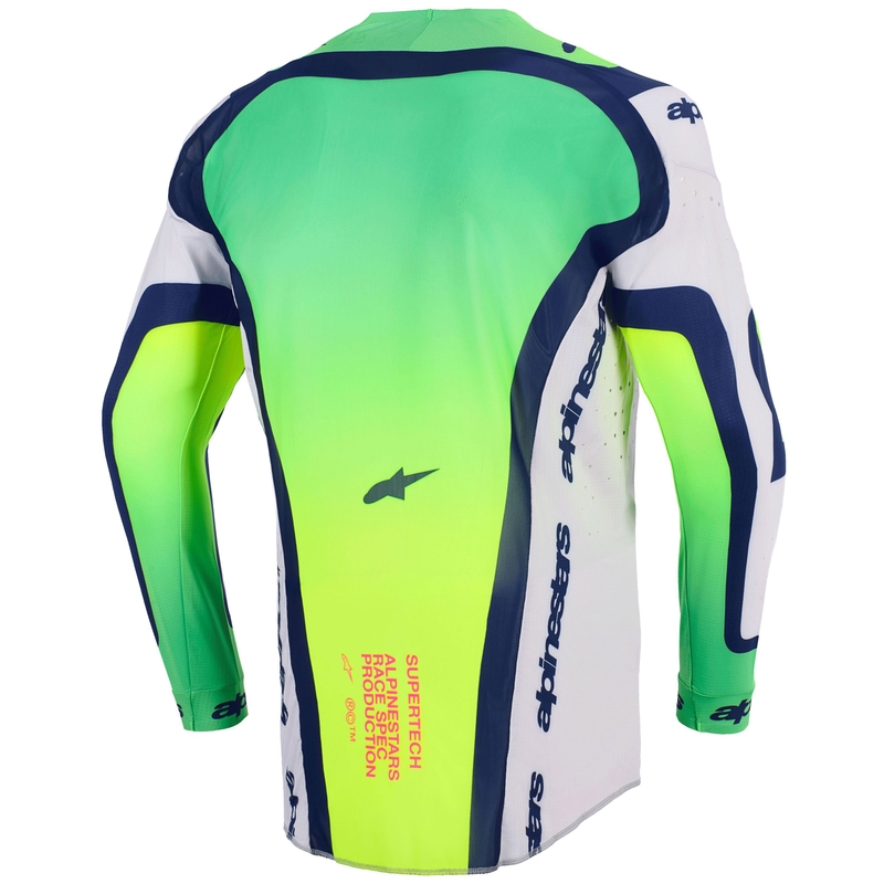 Koszulka motocrossowa Alpinestars Supertech Vista w kolorze jasnoszarym, fluorescencyjnym, żółto-zielono-niebiesko-różowym