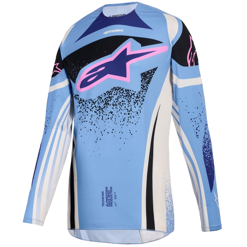 Koszulka motocrossowa damska Alpinestars Stella Techstar Nomur w kolorze jasnoniebiesko-białym, ecru-czarno-różowym