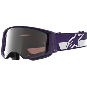 Gogle motocrossowe Alpinestars Supertech Vision Hunta96 XXV fioletowo-białe z lustrzanym srebrnym pleksiglasem