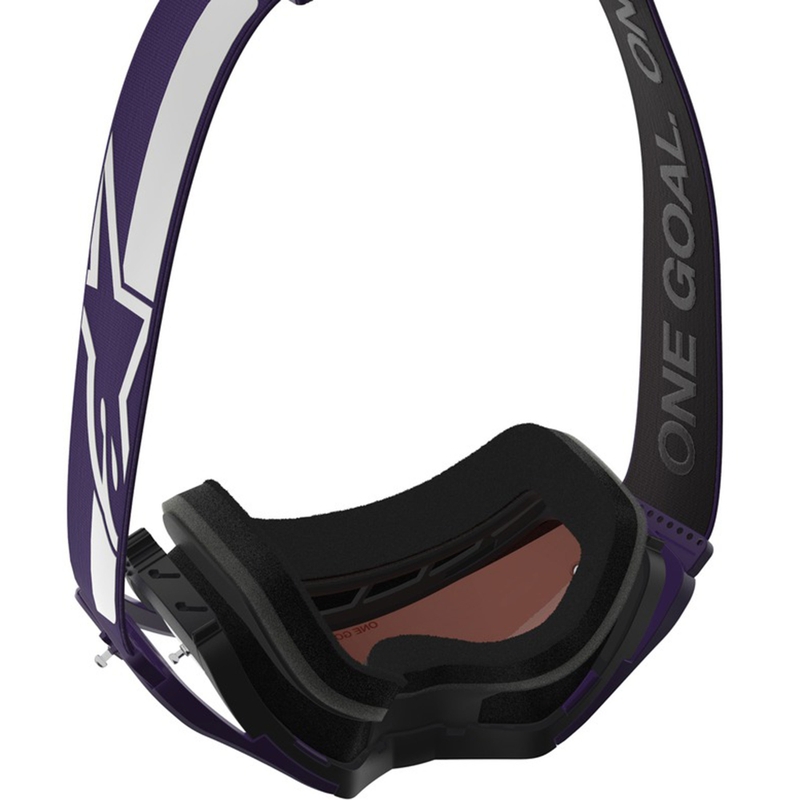 Gogle motocrossowe Alpinestars Supertech Vision Hunta96 XXV fioletowo-białe z lustrzanym srebrnym pleksiglasem