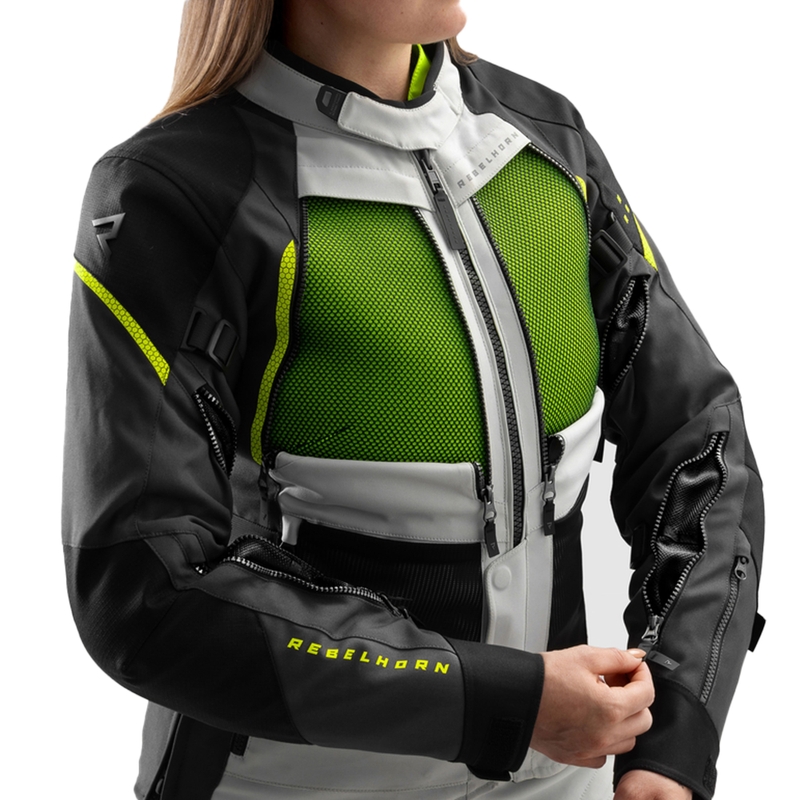 Kurtka motocyklowa damska Rebelhorn Hardy 3.0 czarno-szaro-fluo-żółta