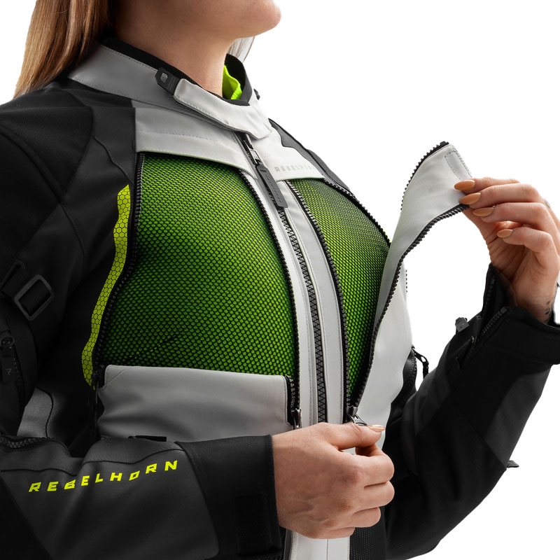 Kurtka motocyklowa damska Rebelhorn Hardy 3.0 czarno-szaro-fluo-żółta