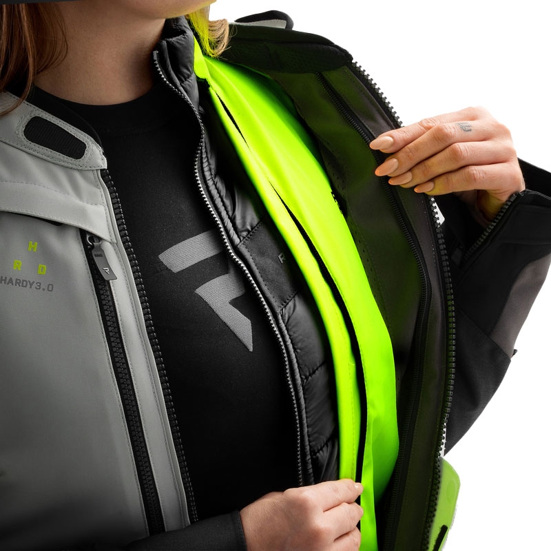 Kurtka motocyklowa damska Rebelhorn Hardy 3.0 czarno-szaro-fluo-żółta