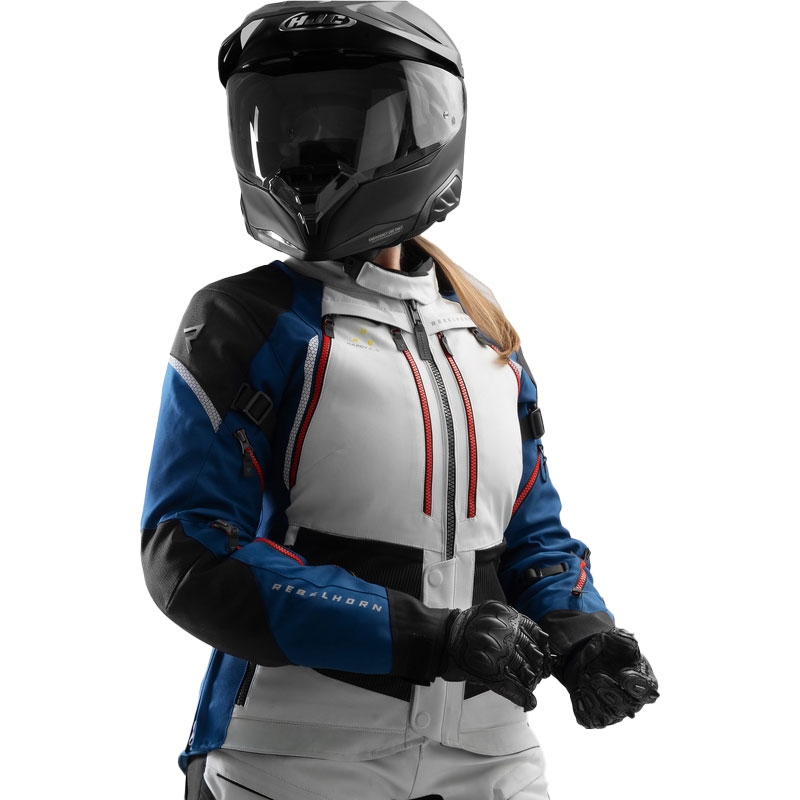 Damska kurtka motocyklowa Rebelhorn Hardy 3.0 niebiesko-szaro-czerwona