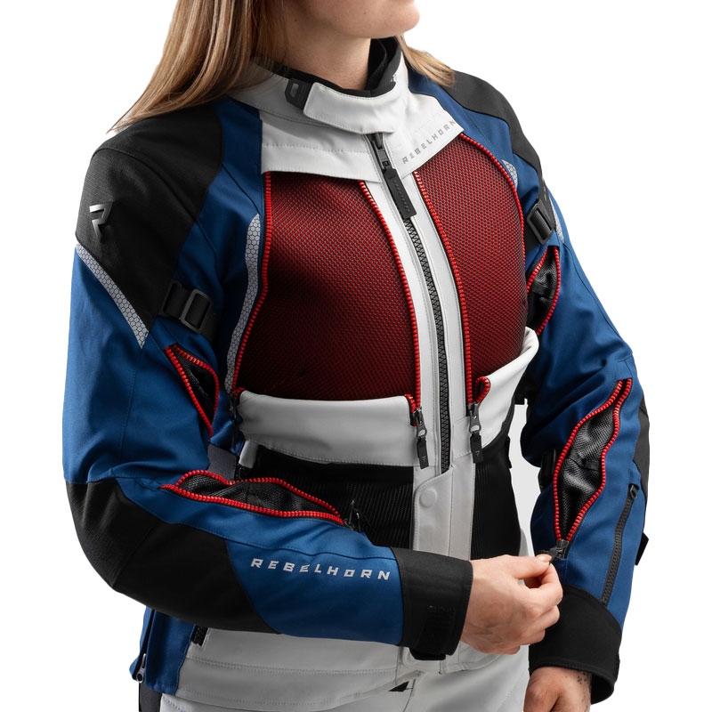 Damska kurtka motocyklowa Rebelhorn Hardy 3.0 niebiesko-szaro-czerwona