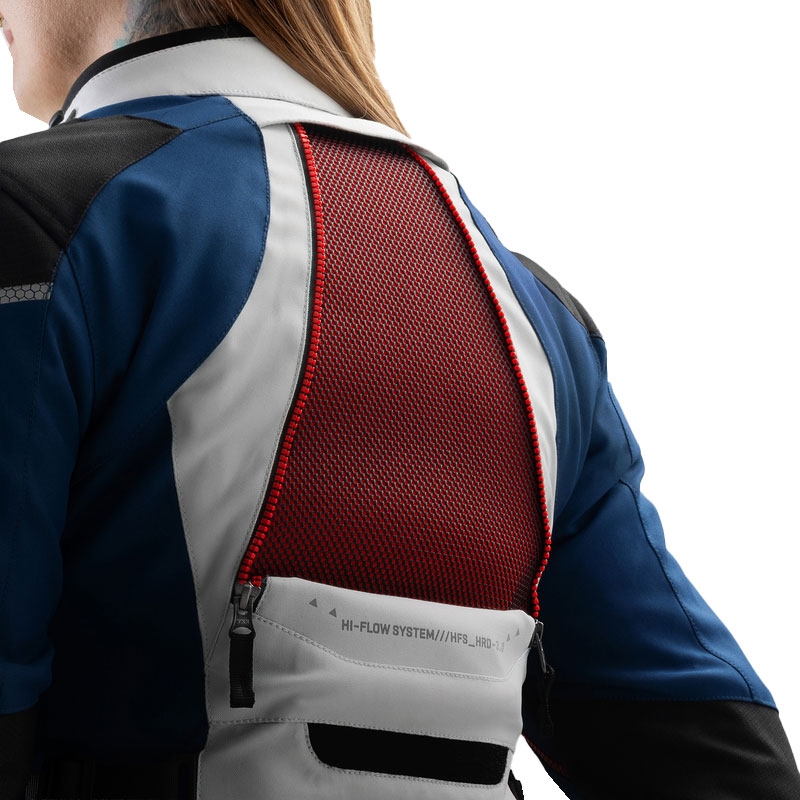 Damska kurtka motocyklowa Rebelhorn Hardy 3.0 niebiesko-szaro-czerwona