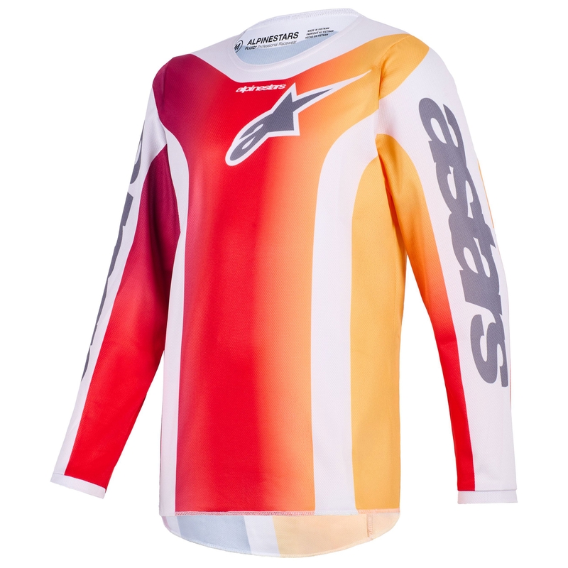Koszulka motocrossowa dla dzieci Alpinestars Fluid Portl w kolorze czerwono-pomarańczowo-jasnoszarym