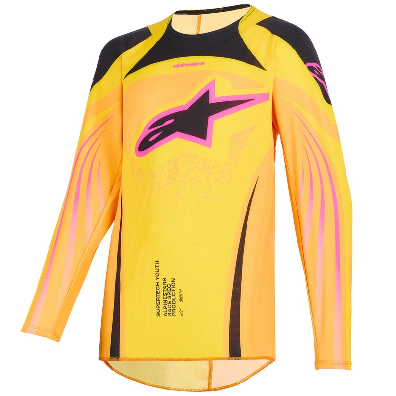 Koszulka motocrossowa dla dzieci Alpinestars Techstar Nomur w kolorze pomarańczowo-żółto-różowym