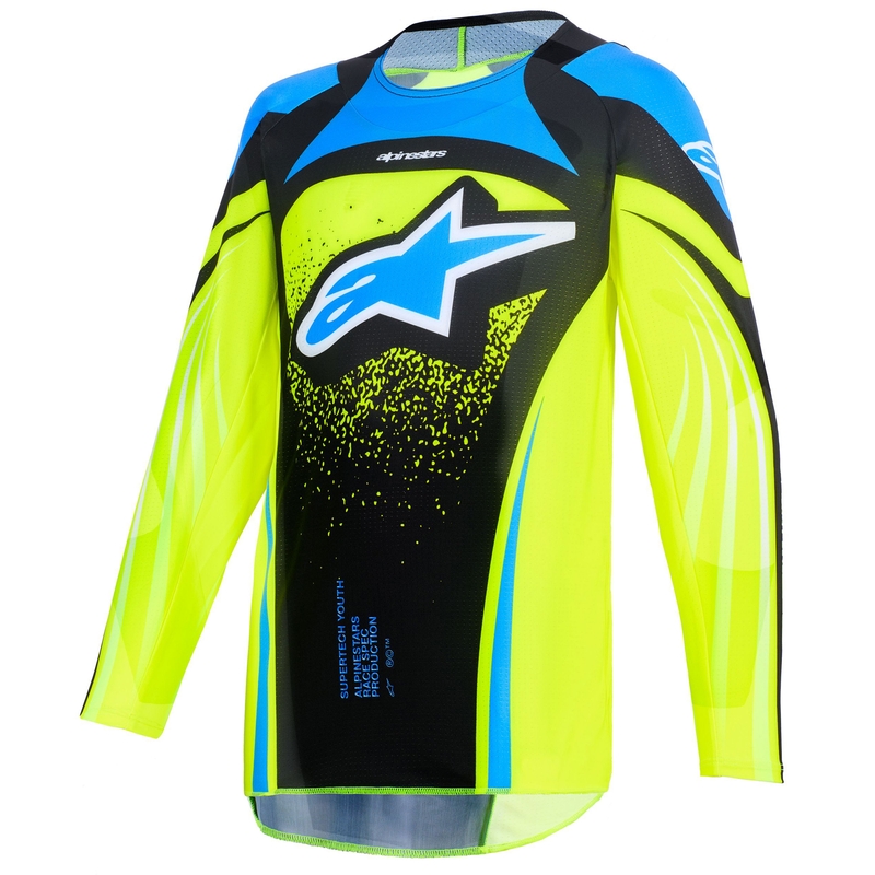 Koszulka motocrossowa dla dzieci Alpinestars Techstar Nomur w kolorze granatowo-fluo-żółto-niebieskim