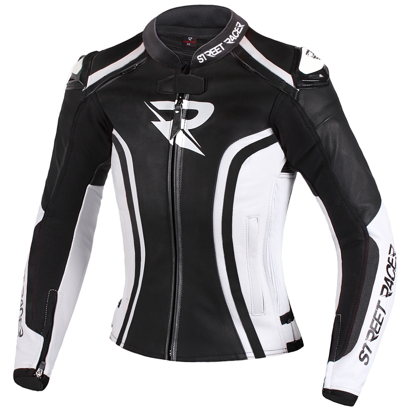 Damska skórzana kurtka motocyklowa Street Racer Electra czarno-biała wyprzedaż
