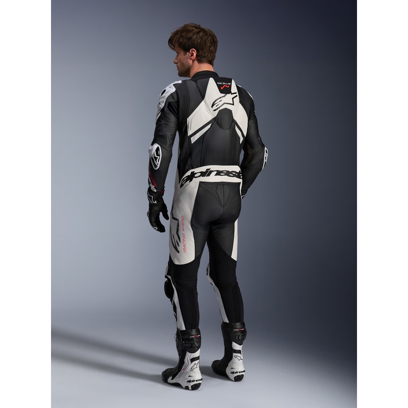Jednoczęściowy kombinezon skórzany Alpinestars GP Plus V4 Sprint, kompatybilny z Tech-air, czarno-biało-czerwony fluorescencyjny