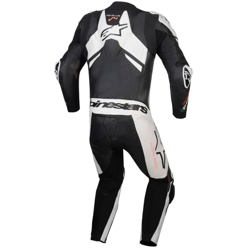 Jednoczęściowy kombinezon skórzany Alpinestars GP Plus V4 Sprint, kompatybilny z Tech-air, czarno-biało-czerwony fluorescencyjny