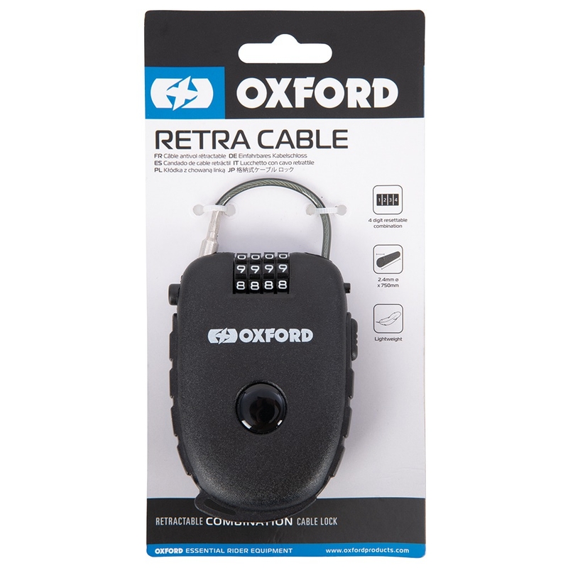Zamek szyfrowy Oxford Retractable, czarny