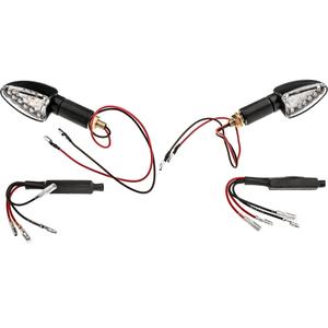 Długie kierunkowskazy LED Oxford Arrow z przezroczystym kloszem i czarną obudową