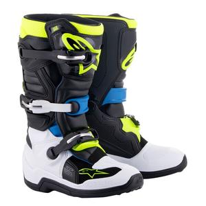 Buty motocyklowe dziecięce Alpinestars Tech 7 S czarno-biało-fluo-żółto-niebieskie