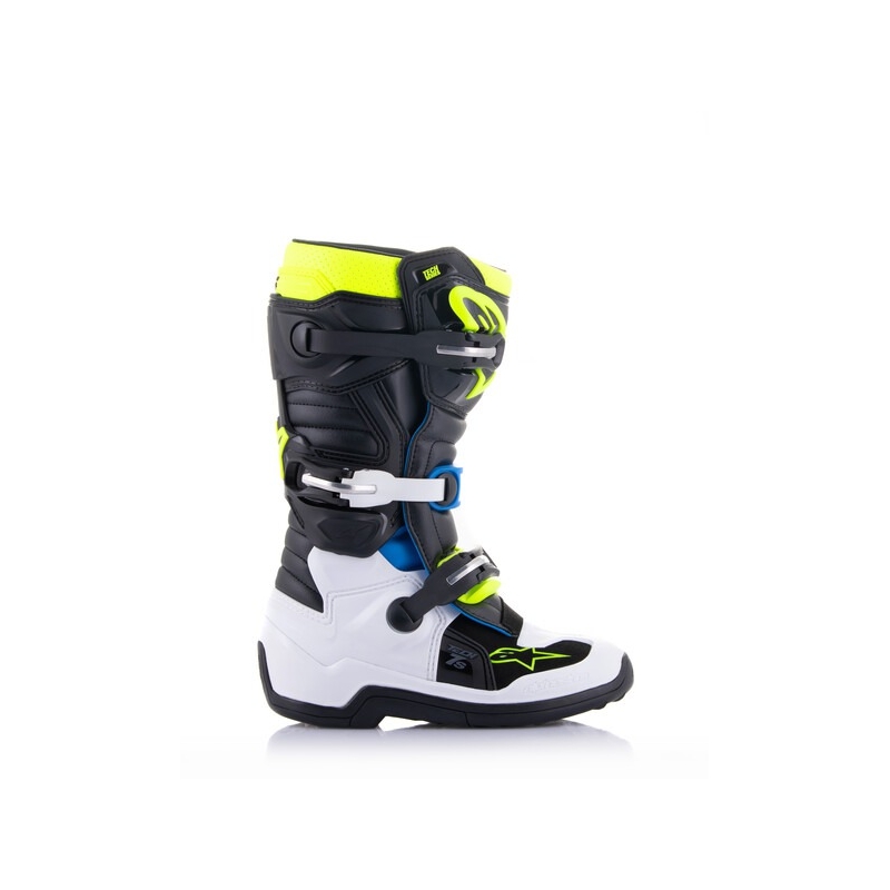 Buty motocyklowe dziecięce Alpinestars Tech 7 S czarno-biało-fluo-żółto-niebieskie