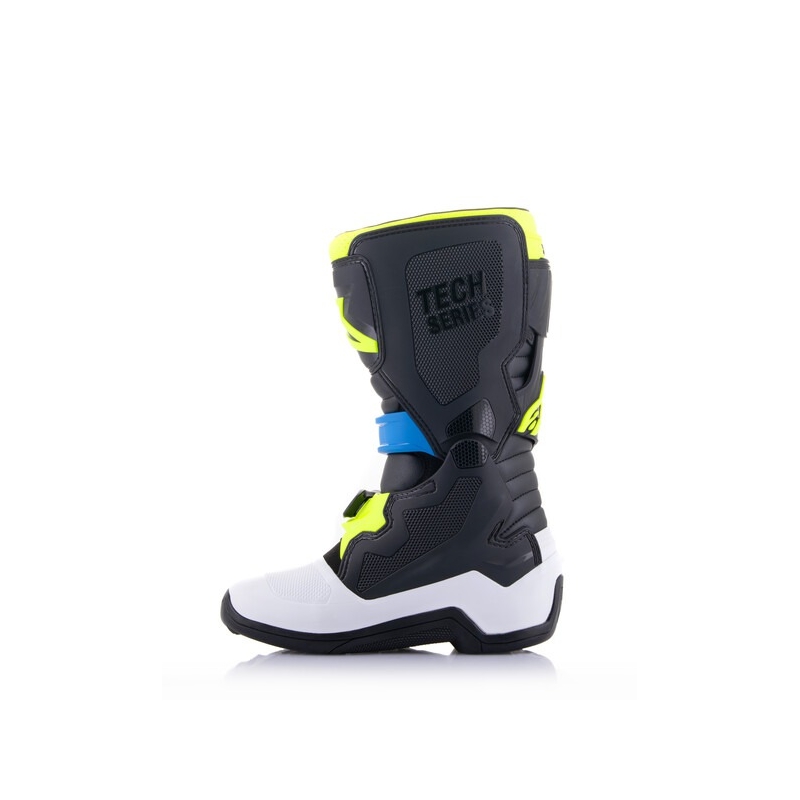 Buty motocyklowe dziecięce Alpinestars Tech 7 S czarno-biało-fluo-żółto-niebieskie