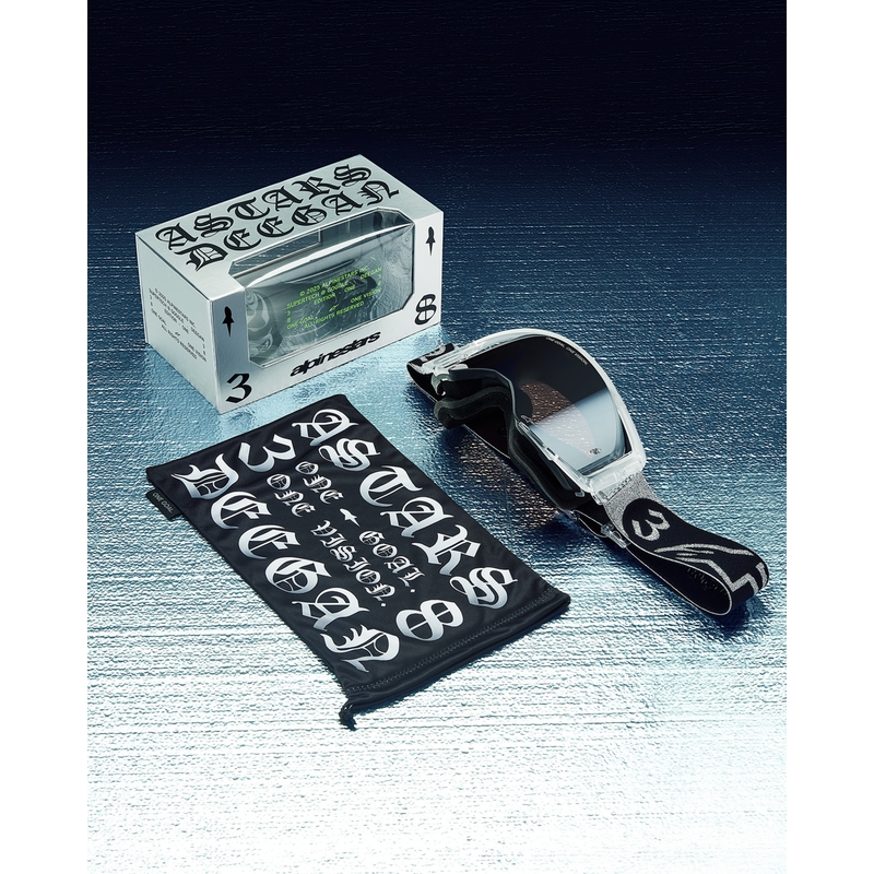 Gogle motocrossowe Alpinestars Supertech Vision DNGR38 XXV czarno-srebrne z lustrzanym srebrnym pleksiglasem