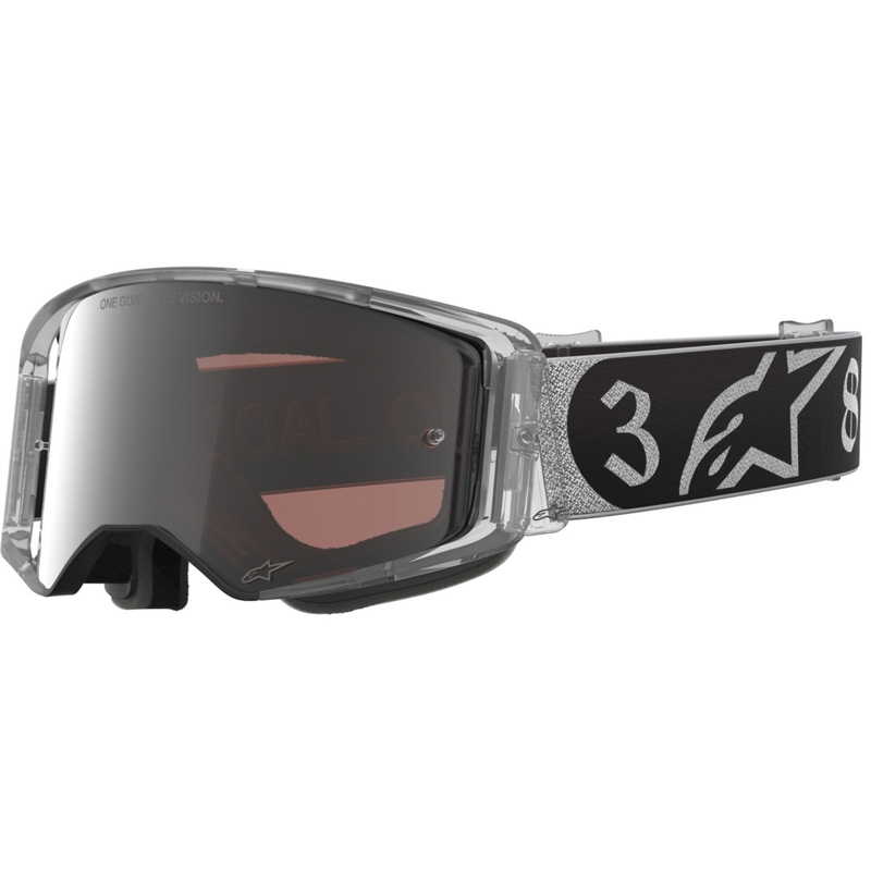 Gogle motocrossowe Alpinestars Supertech Vision DNGR38 XXV czarno-srebrne z lustrzanym srebrnym pleksiglasem