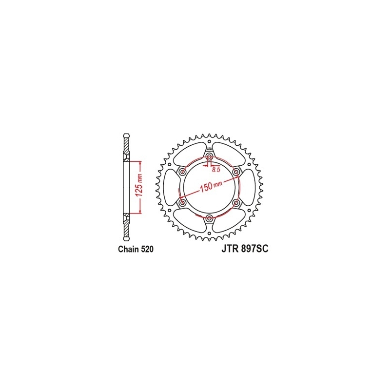 Rear sprocket JT 46T, 520 Self Cleaning Lightweight