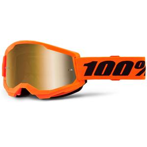 Okulary motocrossowe dla dzieci 100% STRATA 2 pomarańczowe z lustrzanym złotym pleksiglasem