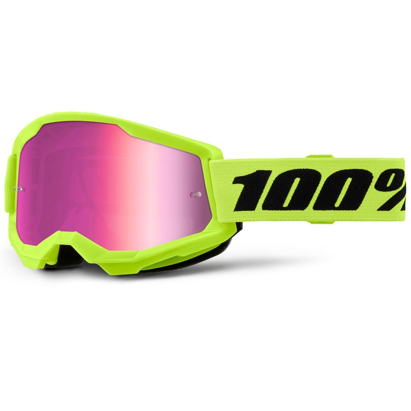 Okulary motocrossowe dziecięce 100% STRATA 2 w kolorze fluo żółtym z różowym pleksiglasem