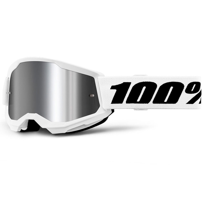 Okulary motocrossowe dziecięce 100% STRATA 2 białe z pleksiglasem srebrnym