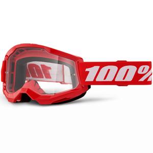 Okulary motocrossowe dziecięce 100% STRATA 2 czerwone z przezroczystym pleksiglasem