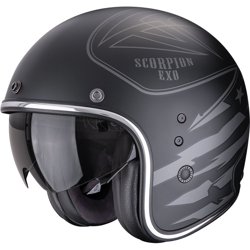 Kask motocyklowy otwarty Scorpion Belfast Dawg, matowy, czarno-srebrny