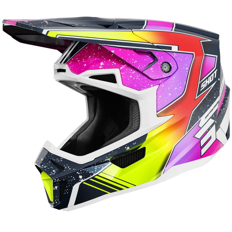 Kask motocrossowy Shot Lite Racing perłowo-niebiesko-fluo-żółty