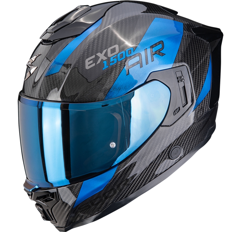 Kask motocyklowy integralny Scorpion EXO-1500 Carbon Air Platted w kolorze czarno-niebieskim