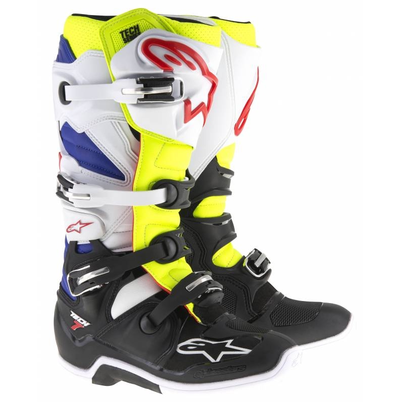 Buty motocyklowe Alpinestars Tech 7 biało-czarno-niebiesko-czerwono-fluo żółte