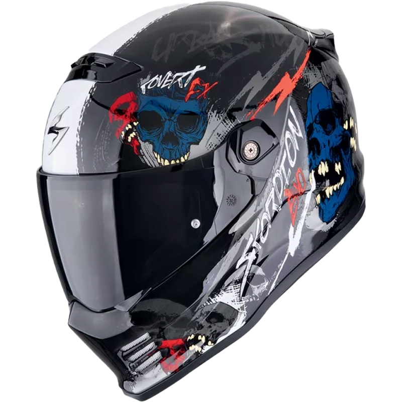 Integralny kask motocyklowy Scorpion COVERT FX SKULLZ czarno-szaro-czerwony