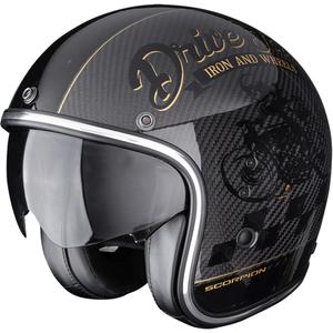 Kask motocyklowy otwarty Scorpion Belfast EVO Carbon Zippy w kolorze czarno-złotym