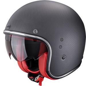 Kask motocyklowy otwarty Scorpion Belfast EVO Carbon Solid Matte Black-Czerwony
