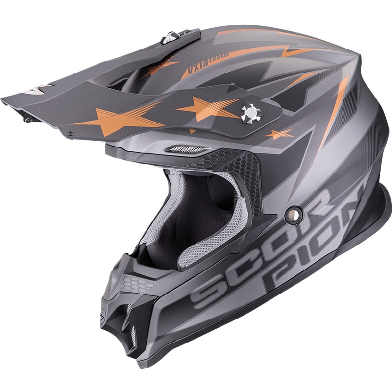 Kask motocrossowy Scorpion VX-16 EVO Air Patriot srebrno-czarno-miedziany
