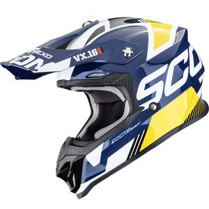 Kask motocrossowy Scorpion VX-16 EVO Air Analog biało-niebiesko-żółty