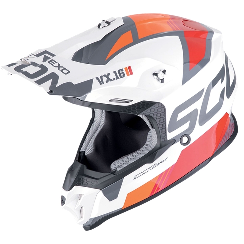 Kask motocrossowy Scorpion VX-16 EVO AIR ANALOG biało-pomarańczowy